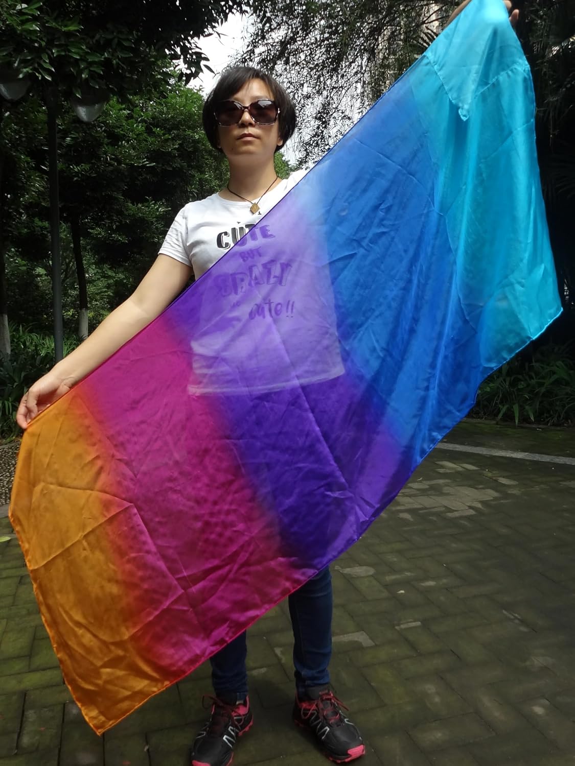 Winged Sirenny Spinning 53" Sheer Silk Veil Poi Ball, Play Silk Scarf for Belly Dance and Worship Praise image 3