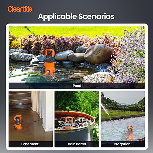Miniatura 9 de Cleartide Bomba de sumidero sumergible, sensor de agua inteligente encendidoapagado automático, modo manualautomático, bomba de agua multiusos de 14