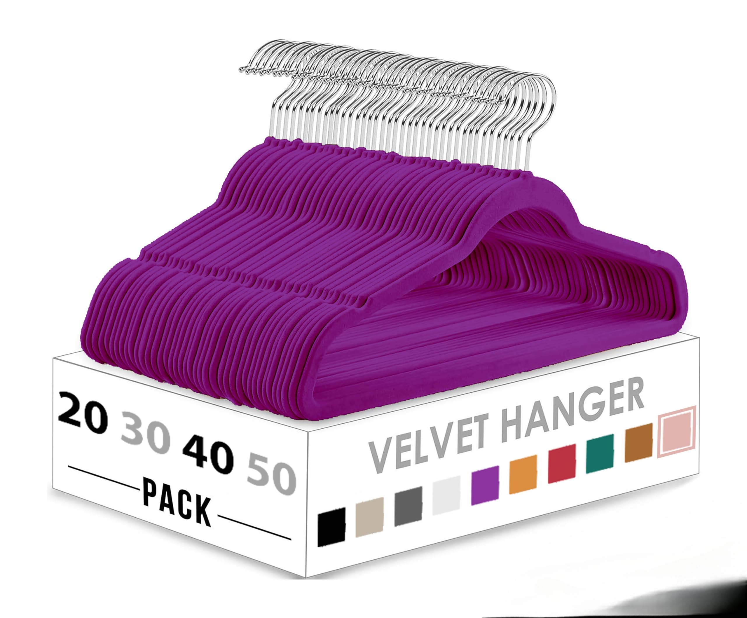 HASHI HOME Velvet Hangers 60 Pack, Non Slip Clothes Felt Hanger Heavy Duty for Coat, Premium Slim Space Saving Suit Hangers for Closet Organizer, 360° Rotating Silver Hook-Pants Hangers (Purple, 40)