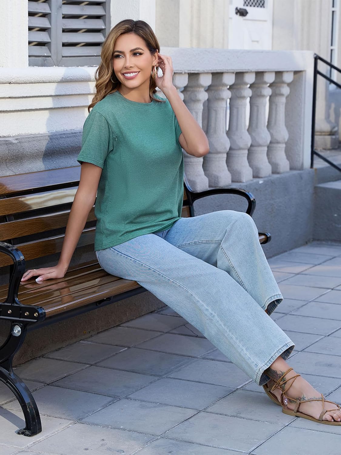 Ecavus Women's 3-Pack Nursing Shirts for Breastfeeding with Hidden Zippers Loose Fit Maternity Tops - Image 2