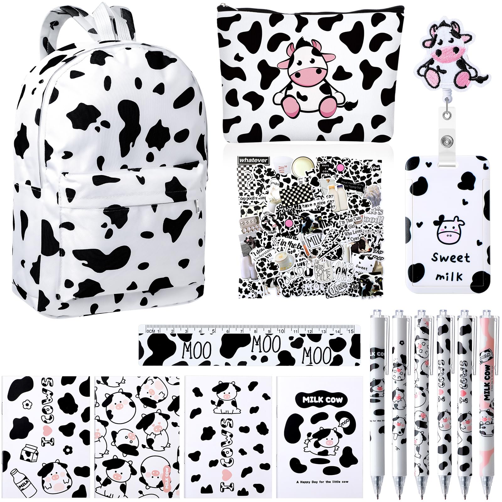 Hillban20 Pcs Cow Print Stuff Christmas Cow Print Gift Backpack Pen Notebook Badge Holder Student Girl Birthday Party Favor