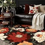 Jinchan Rug rond floral 4ft Cercle intérieur de la zone Rug 4' Rond Lavable à l'Oriental moderne Imprimé Non Slip Tapis pour Salon Salle à manger Chambre Entrée Bureau Décor Rose/Grey