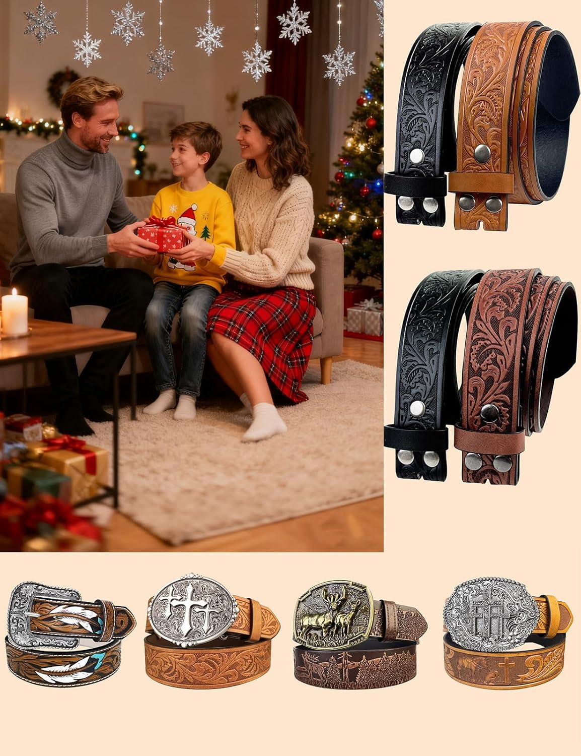 TOPACC 2 Pack Western Belts for Men Women Without Buckle Cowgirl Cowboy Belt Strap 1.5" - Image 7