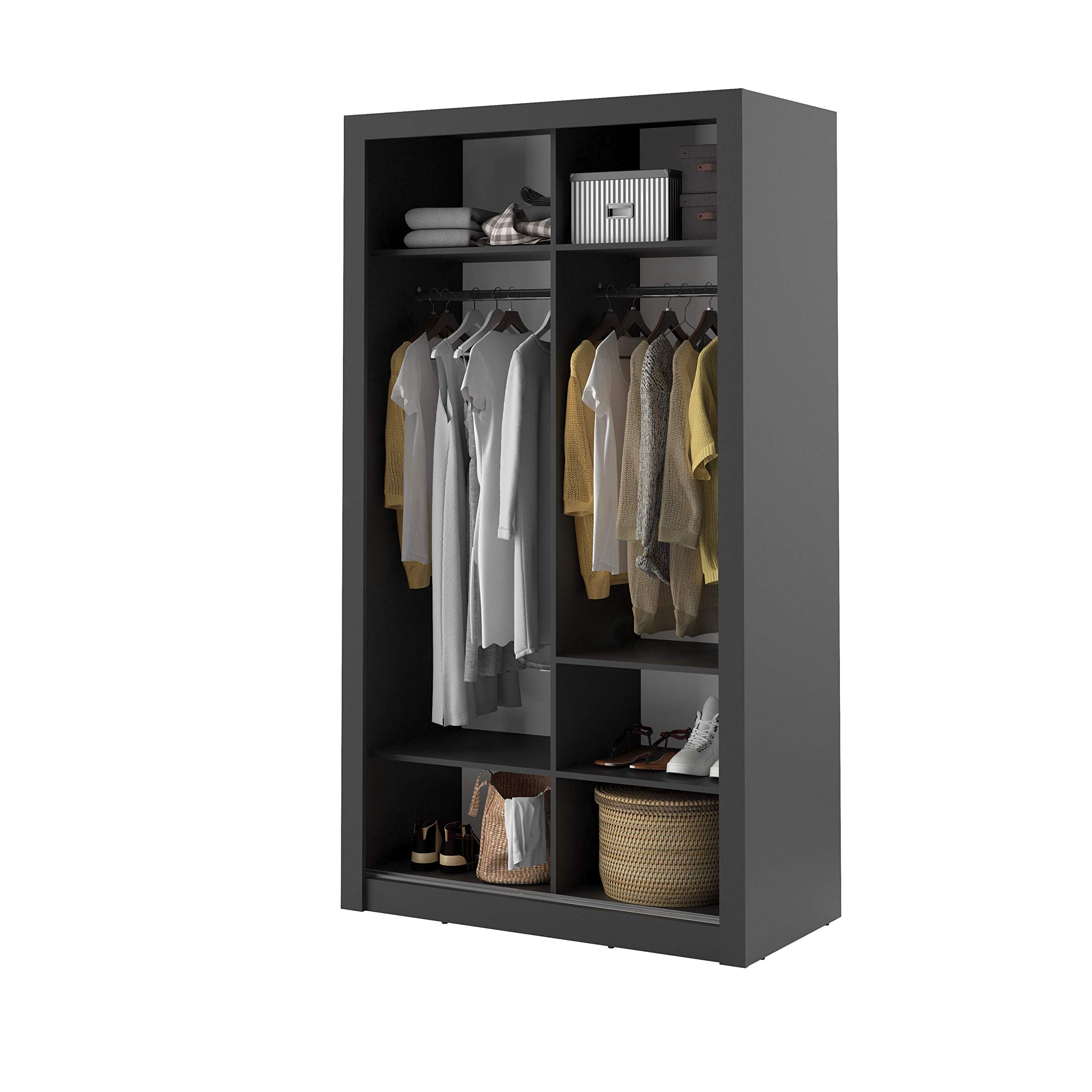 Schwebetürenschrank Kleiderschrank AR-06 ARTI Garderobenschrank mit Spiegel Schiebetürenschrank (Schwarz Matt) Küche, Haushalt & Wohnen