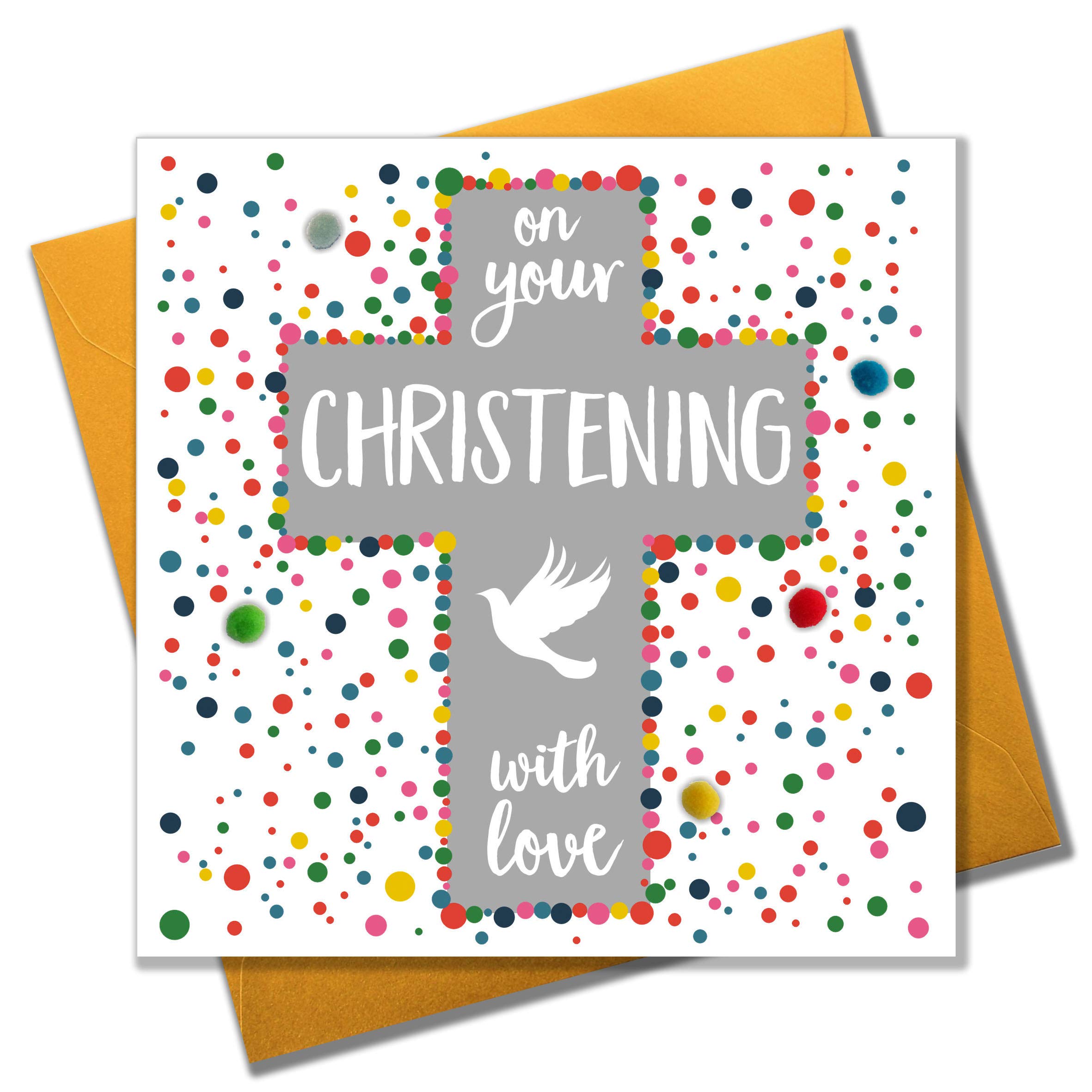 Claire Giles POM084 "Christening" Greeting Card Embellished with Pompoms