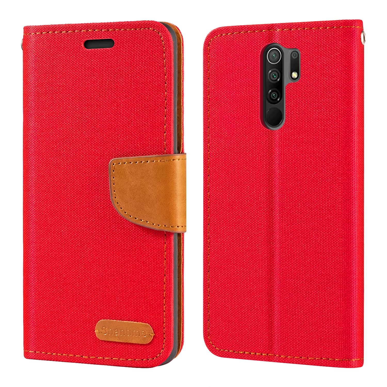 Custodia Flip Xiaomi Redmi S2 – Tessuto Oxford E Pelle PU, Portafoglio Con Tasche E Chiusura Magnetica (Rosso/Rosa)