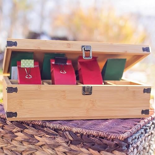 Miniatura 51 de Caja organizadora de té de bambú sin productos químicos, ecológica, grande, alta y ajustable, baúl de almacenamiento de madera natural