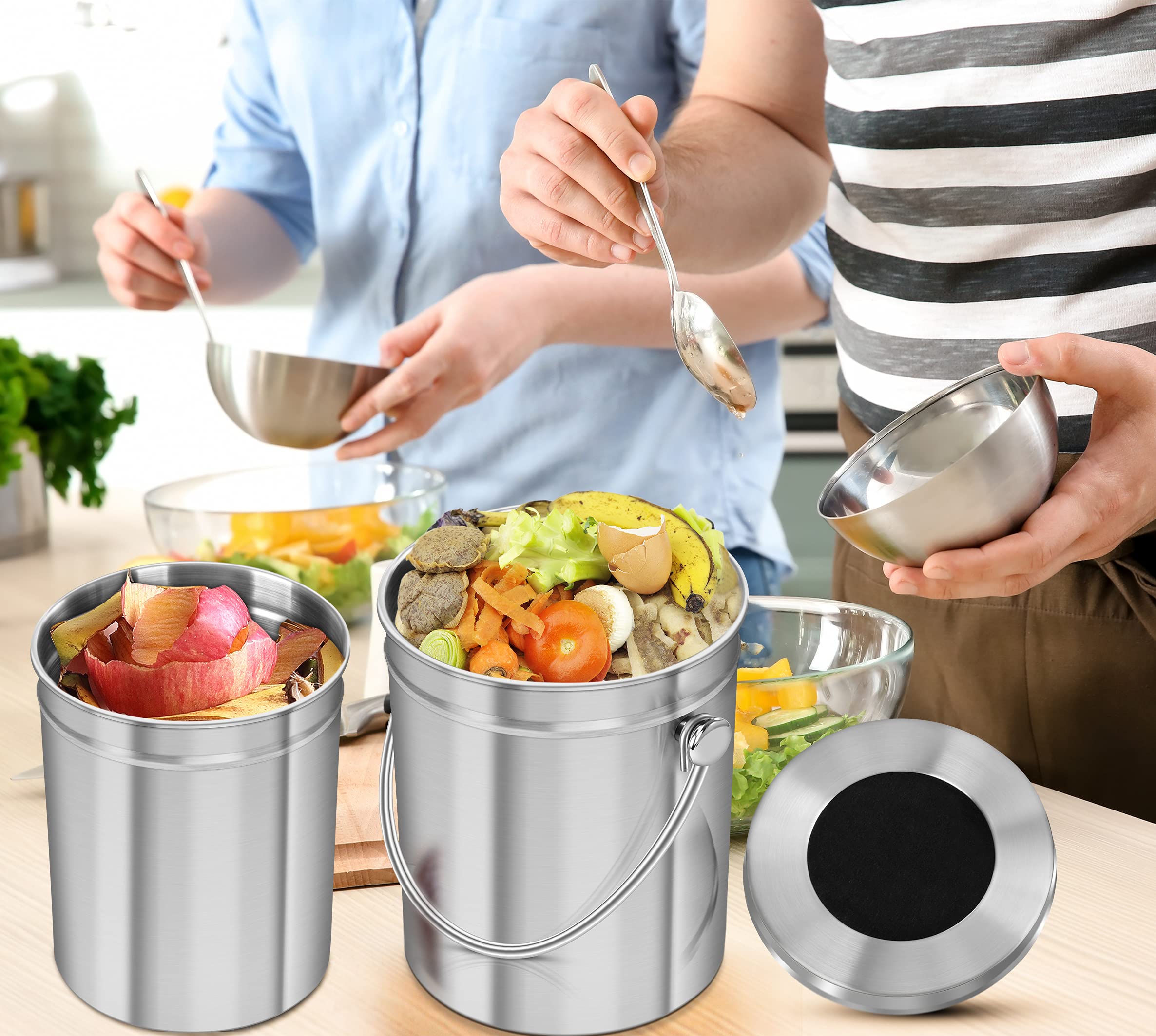 Utopia Kitchen Set of 2 Stainless Steel Compost Bins for Kitchen