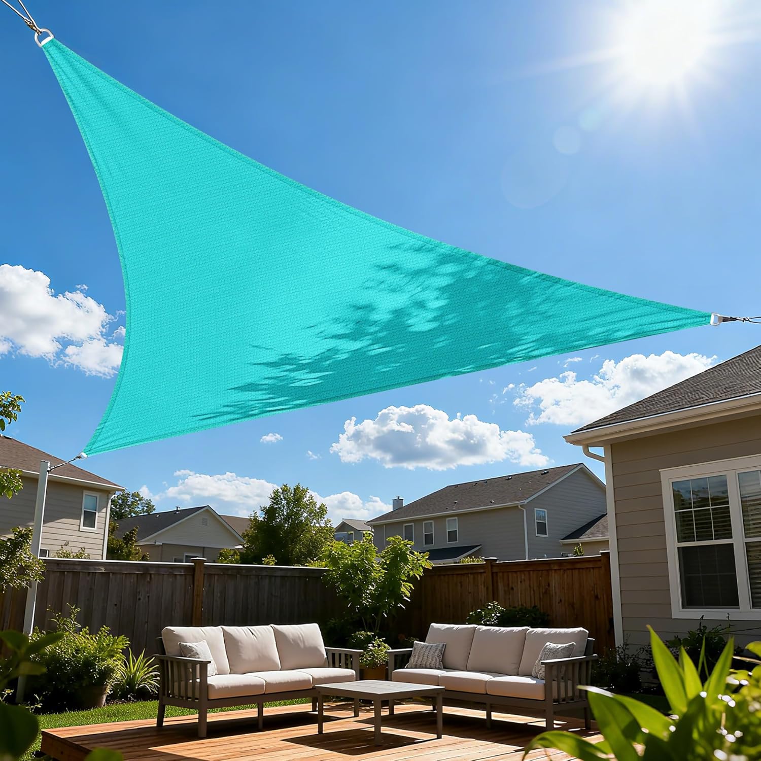 Sun Shade Sail Triangle 20'x20'x20' Shade Canopy UV Resistant Outdoor Patio Cover for Pergola Backyard Deck Garden Porch Shades, Turquoise