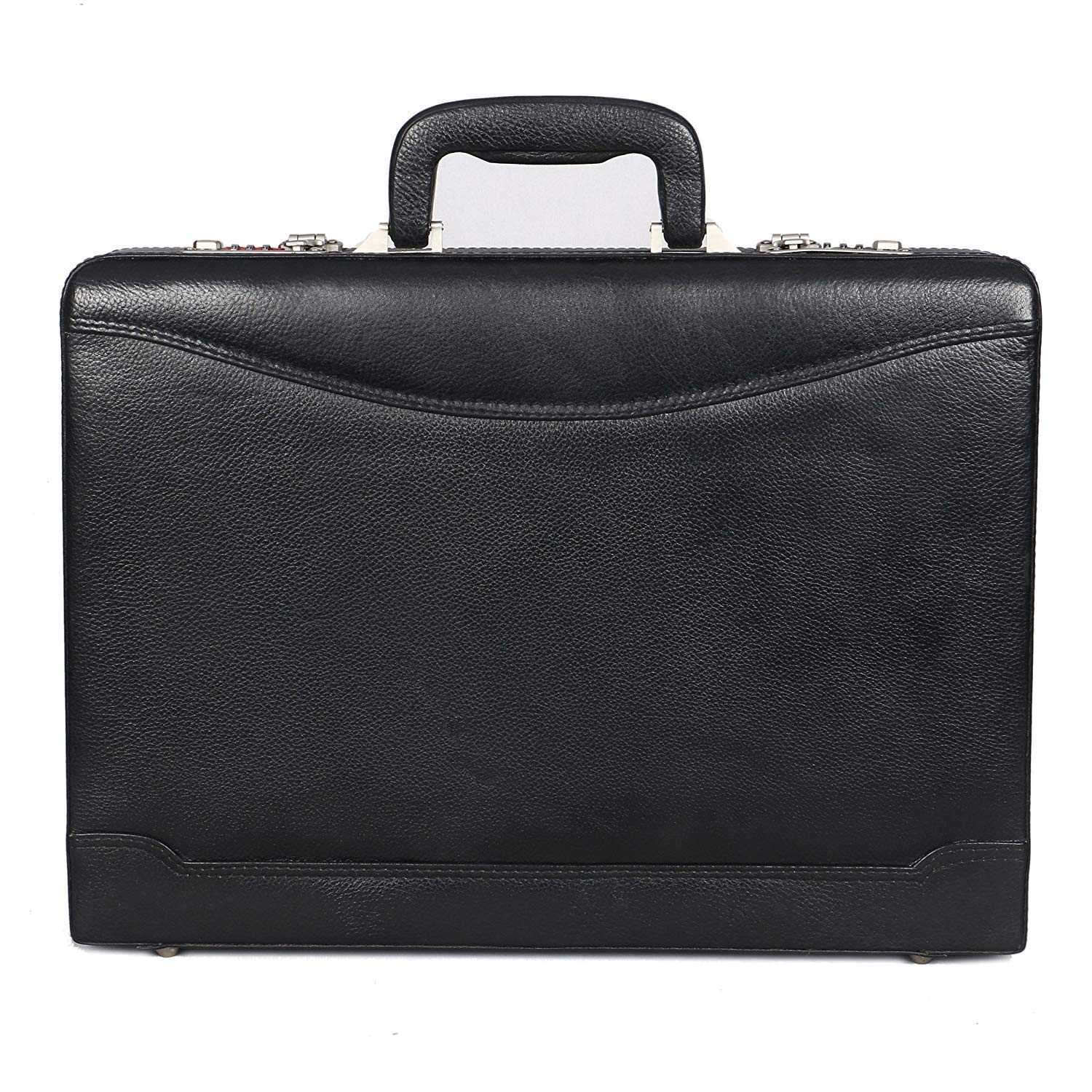 Hidekin Genuine Leather Office Suitcase Bag Medium Documents Storage Briefcase - for Men (Black) 2 Yera Warranty