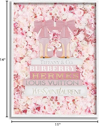Vista 26 de Stupell Industries Pink Fashion Heals with Glam Books and Rose Details, Design by Amanda Greenwood White Framed Wall Art, 16 x 20