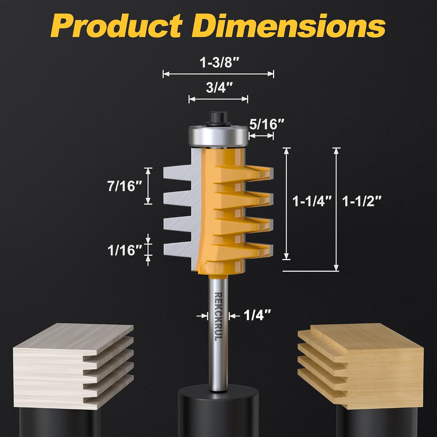 Professional Reversible Finger Joint Router Bit 1/4 Inch Shank - Carbide Tipped Woodworking Cutter for DIY Furniture, Cabinets, Doors, Cabinet, and Tables, Anti-Kickback Design