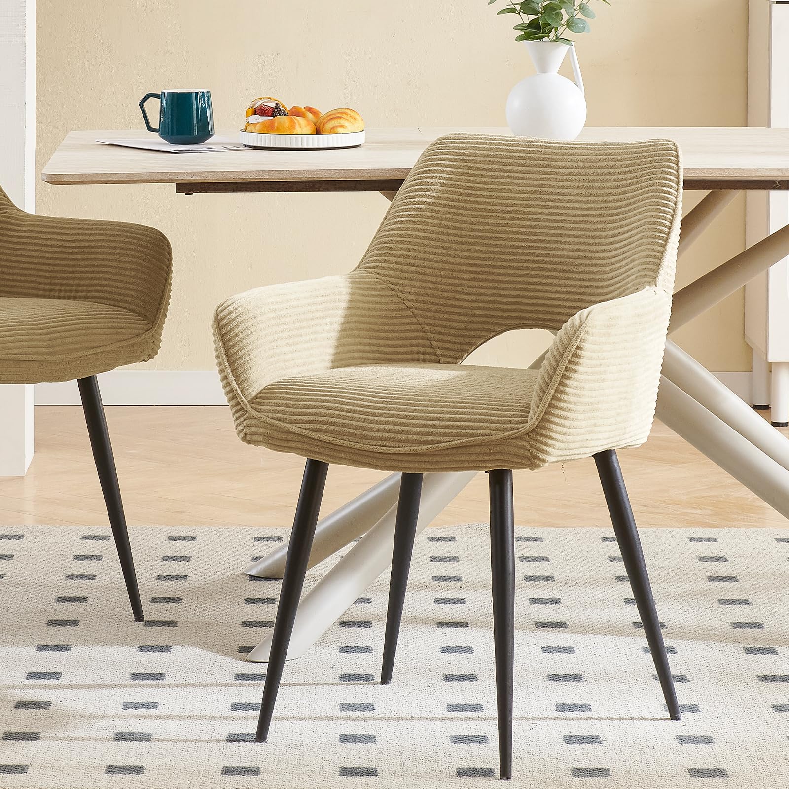 WAFTING Sillas de Cocina,Sillas Comedor Pack 6,Kaki | Patas Metálicas, con reposabrazos, Sillas Tocador,Sillas Salon,Son Sillas de Comedor Modernas, Sillón de Terciopelo