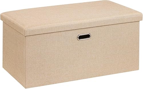 Vista 58 de VECELO Otomana de almacenamiento, reposapiés plegables de 11.8 pulgadas, taburete multiusos para reposapiés, otomanas plegables de tela de lino