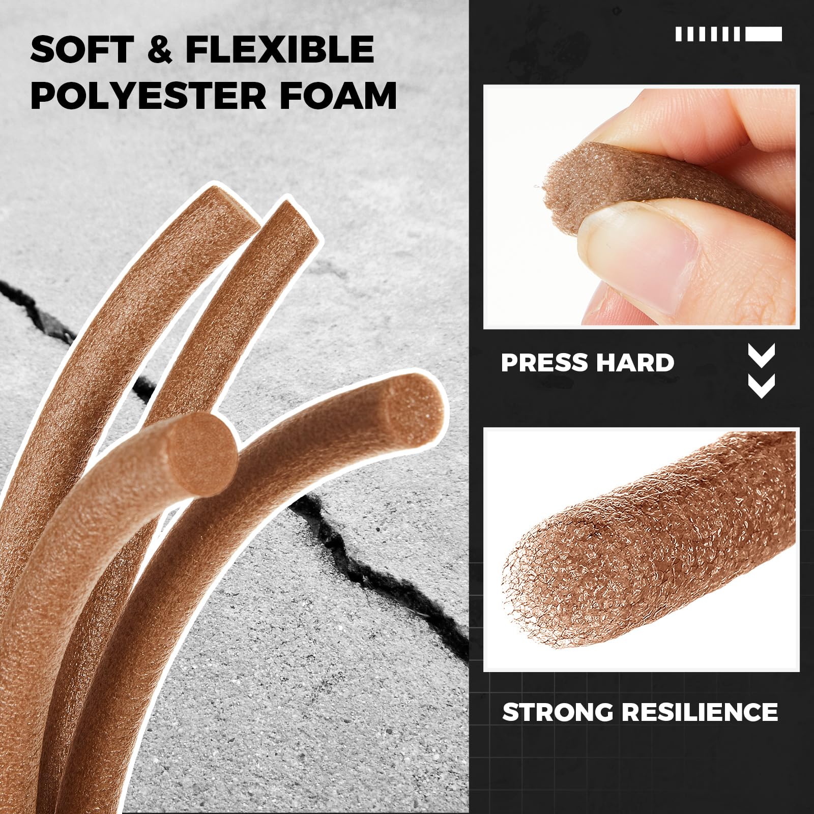 MotiMind Tige d'appui en mousse de 1,27 cm x 30,5 m pour interstices, joints, mastic de mastic - Corde de remplissage en béton pour joint de porte (marron)