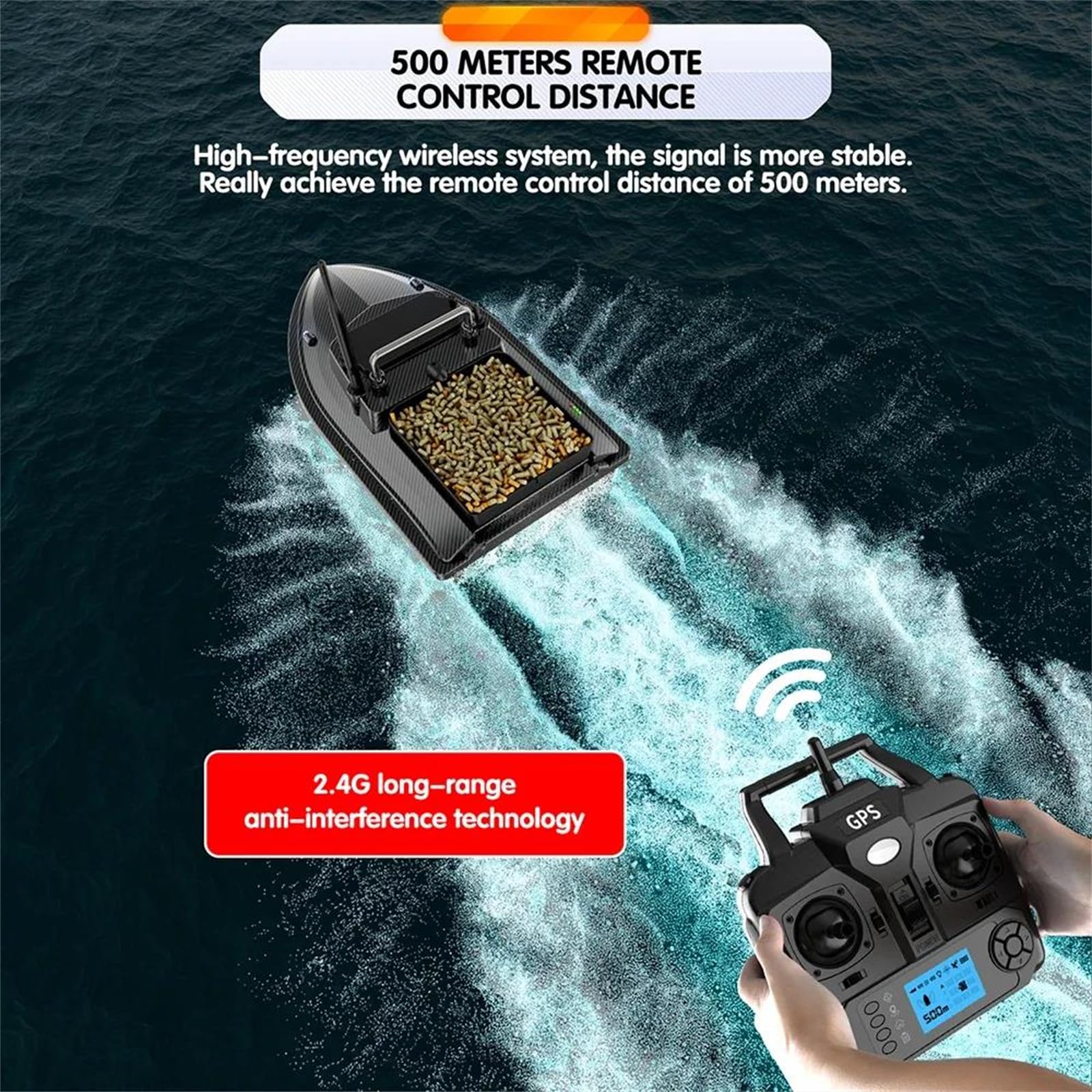 Barco cebador con Control Remoto GPS v060 150 Puntos posicionamiento Carga de 2 kg Retorno automático anidamiento automático Barco Pesca Nocturna Carpas buscador Peces,18000ah,Single Battery