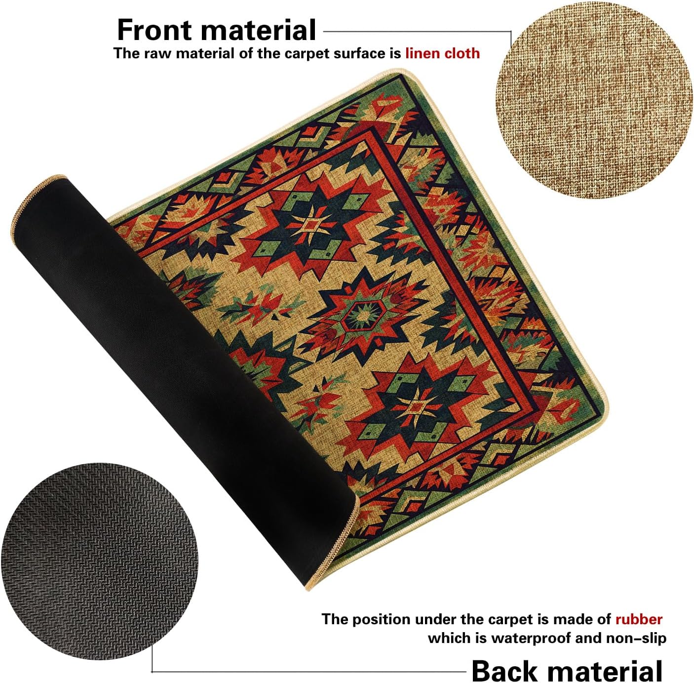 Aztec Door Mat Indian Geometry Floral Pattern Tribal Southwestern Red Green Beige Rubber Absorbent Dirt Trapper Non Slip Washable Indoor Home Porch Outdoor Welcome Doormat Entry Mats 17x29 Inch