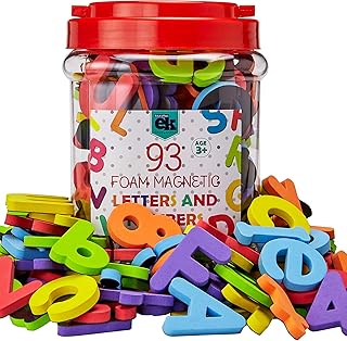 Magnetic Foam Letters and Numbers Premium Quality ABC, 93 Foam Alphabet Magnets | Educational Toy for Preschool Learning, Spelling, Counting in Canister