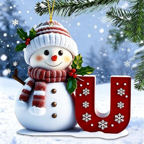 Miniatura 25 de Adornos de Navidad de muñeco de nieve, lindo árbol de Navidad plano decoración con letra personalizada, colgante personalizado, adorno de Navidad