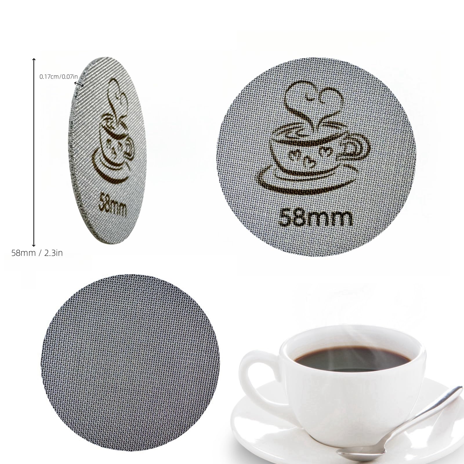 Pantalla de disco espresso de 58 mm, pantalla de filtro de espresso de 1,7 mm de grosor, accesorios de espresso de acero inoxidable 316 para portafiltro de máquina de espresso