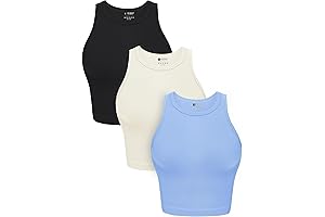 OLCHEE: 3-Pack Basic Bralette-Style, Crew Neck Crop Tank Tops, Seamless Ribbed, Round...