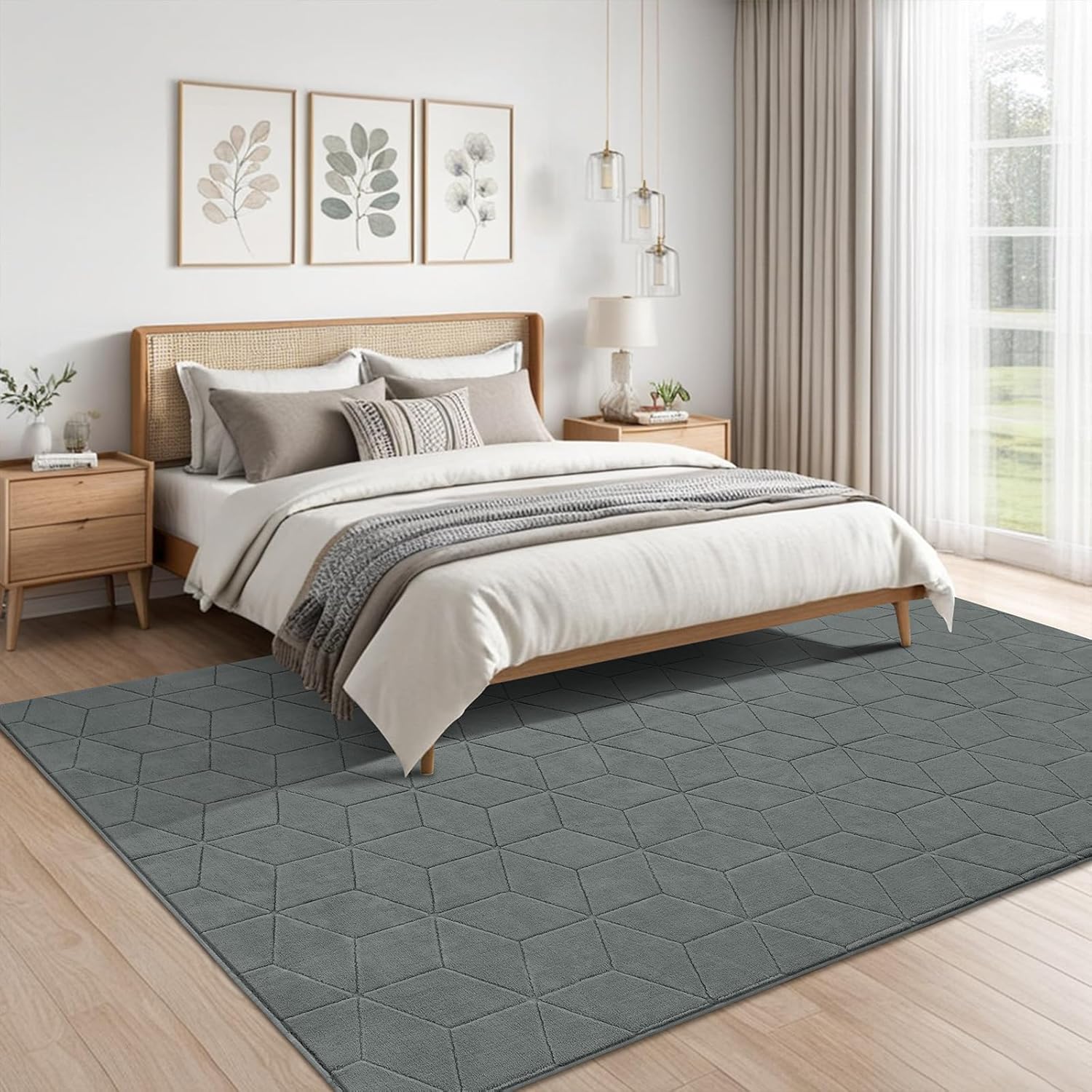 SHACOS 5x7 ft Washable Area Rugs for Living Room, Modern Geometric Rug Soft Fluffy Non Slip Floor Carpet Area Rug for Bedroom Dining Room Nursery Home Decor, Grey