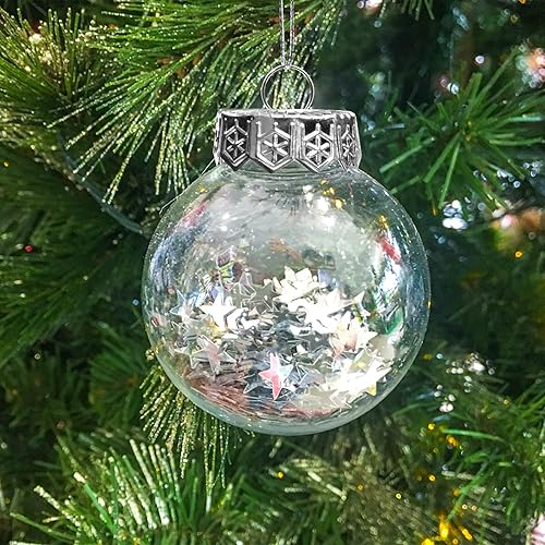 Miniatura 6 de LoveInUSA Adornos de plástico transparente, 24 adornos de árbol de Navidad rellenables de 2.36 pulgadas, bolas de Navidad de plástico transparente
