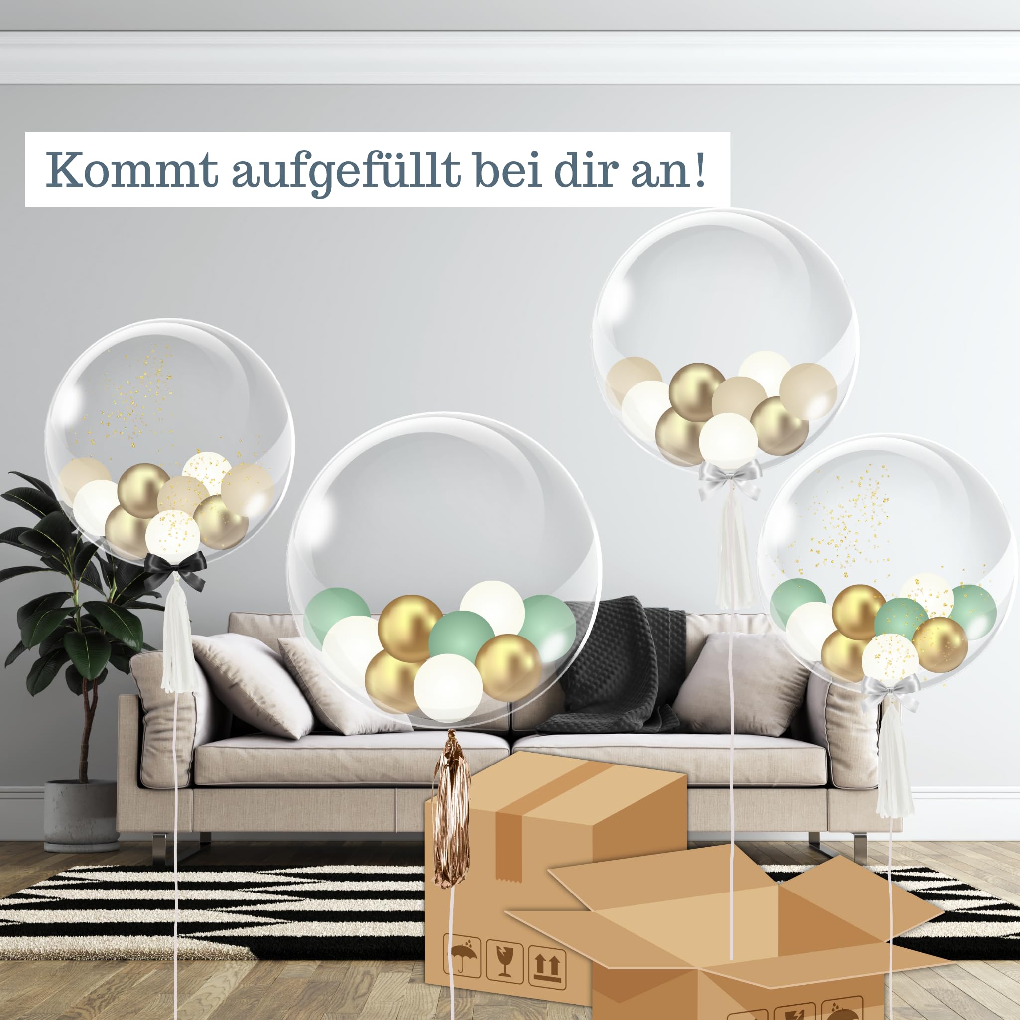Personalisiertes Ballongeschenk: Durchsichtiger Heliumballon mit Bunten Ballons, Geschenk zur Hochzeit, Hochzeitsmitbringsel