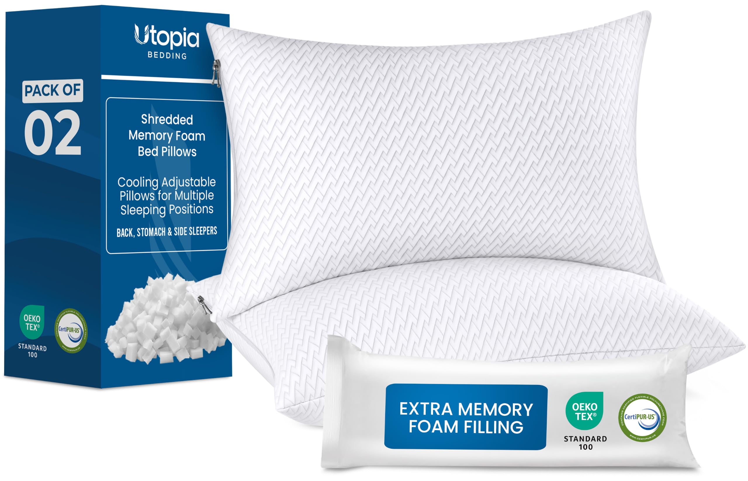 Utopia Bedding Shredded Memory Foam Pillows — Cooling Pillow