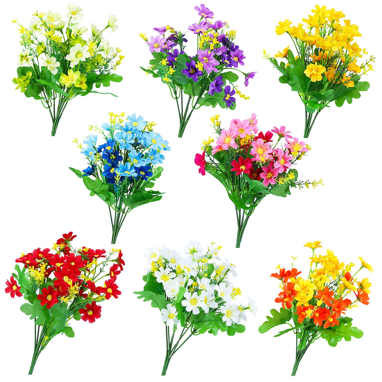 Aodaer 8 Bundles Artificial Flowers of 8 Colors Outdoor Indoor Plastic Fake Faux Flowers for Hanging Baskets Planter Greenery Shrubs Decor
