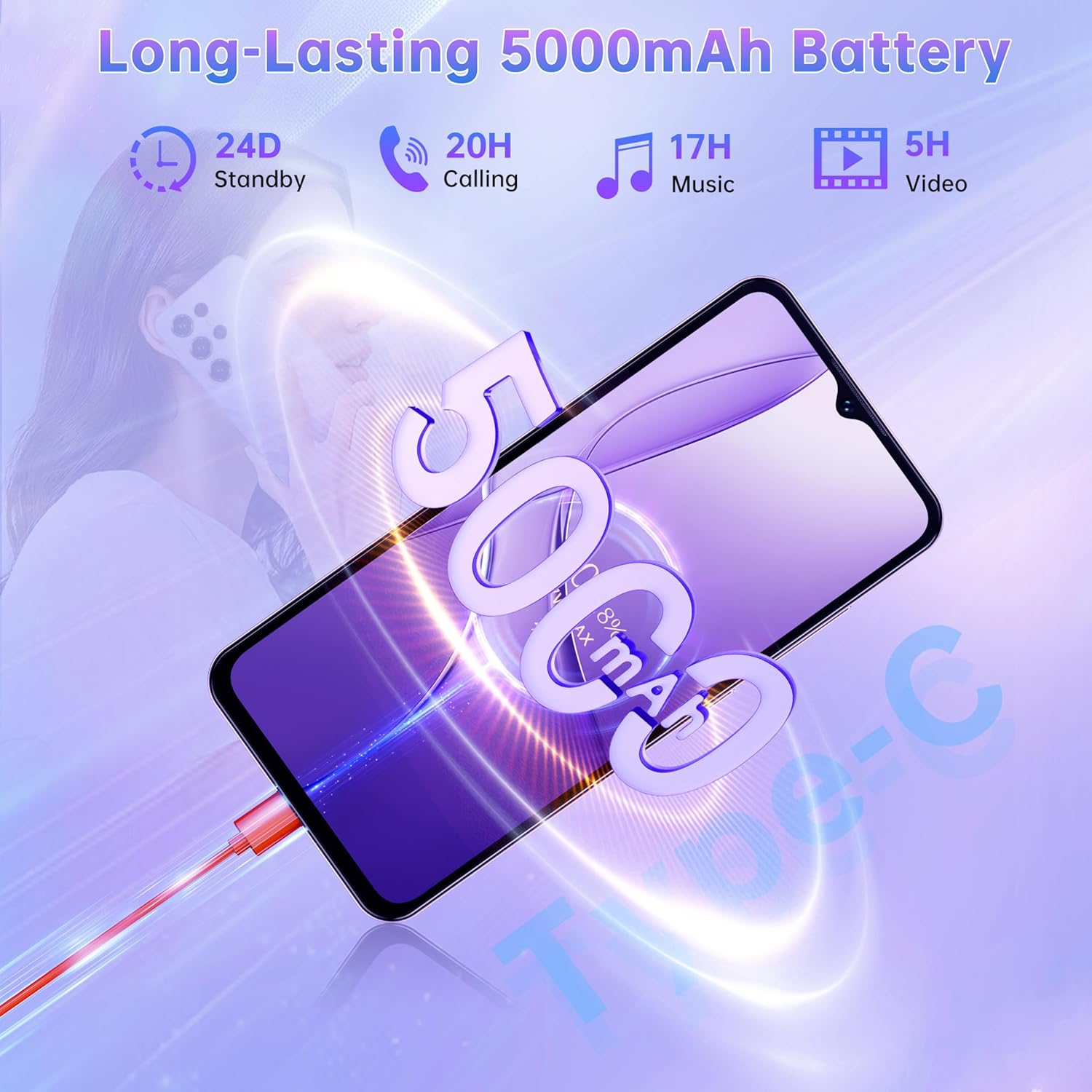 OUKITEL C2 phone charging with 5000mAh battery indicator