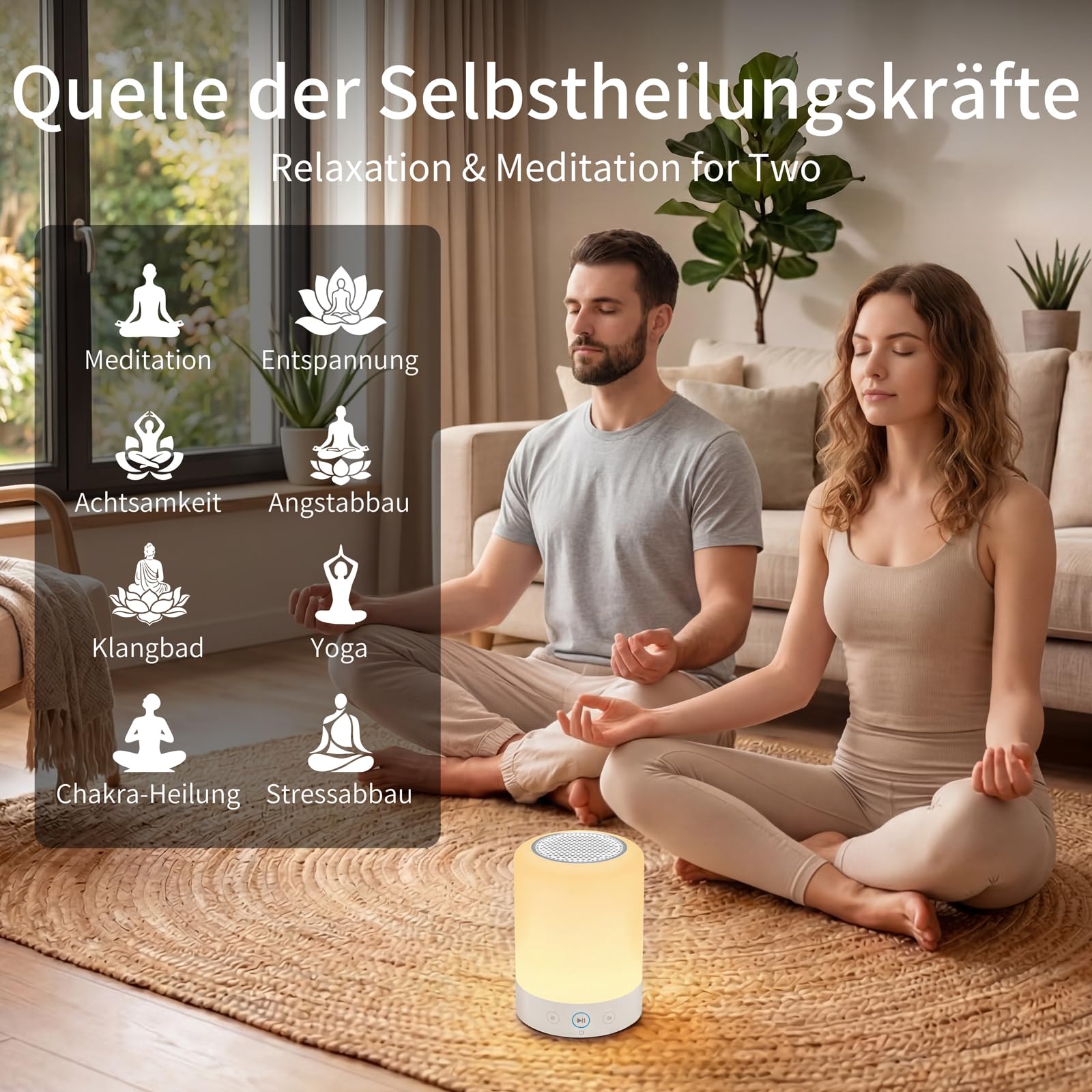 Kipcush Ciotola per meditazione tibetana automatica - portatile, ricaricabile, con 9 suoni, luce notturna e timer vocale per yoga, sonno, chakra e antistress