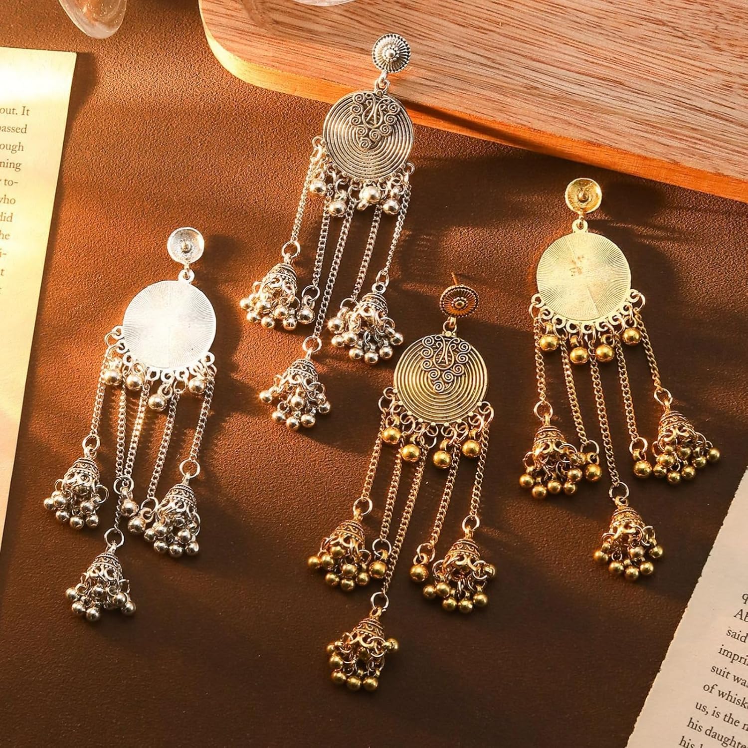 Indian Bell Jhumka Earrings for Women Vintage Statement Bells Chandelier Long Tassel Dangle Drop Earrings for Ethnic Style Gypsy Wedding Bridal Party Christmas Holiday Fashion Jewelry Accessories - Image 6