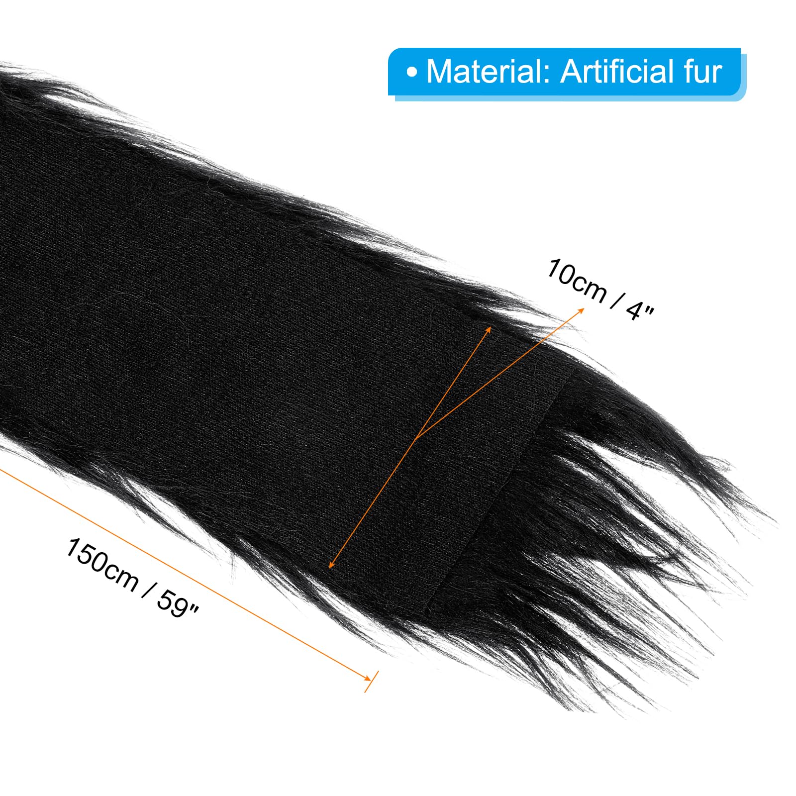 PATIKIL Plush Faux Fur Fabric Precut Strips, 59" x 4" Fluffy Faux Fur Ribbon for DIY Crafts Christmas Halloween Gnome Beard, Black - Image 2