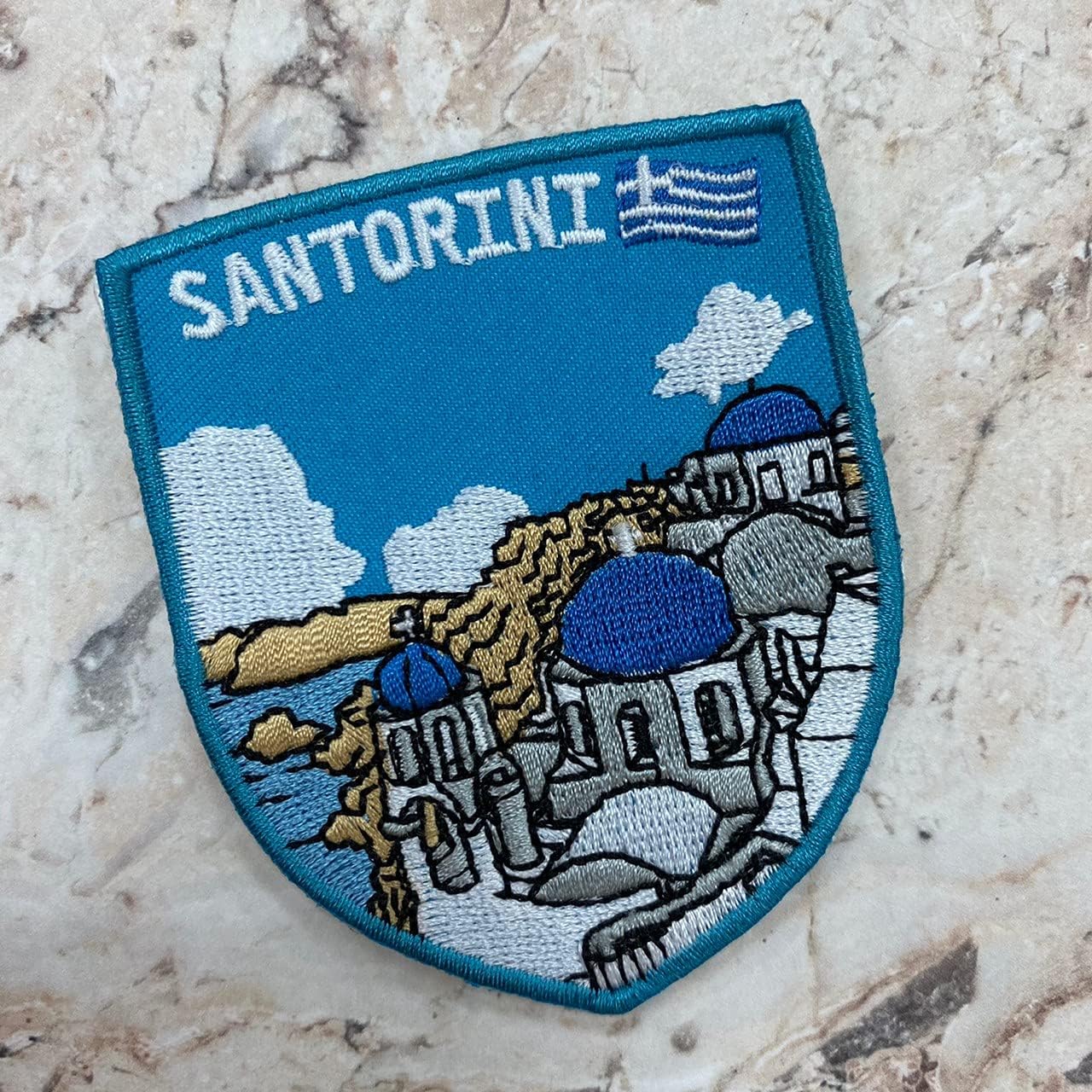 A-ONE - Santorini Greece Iron On Embroidery Patch, Greece Country Flag Paste Patch for Jeans Handbag NO.180C