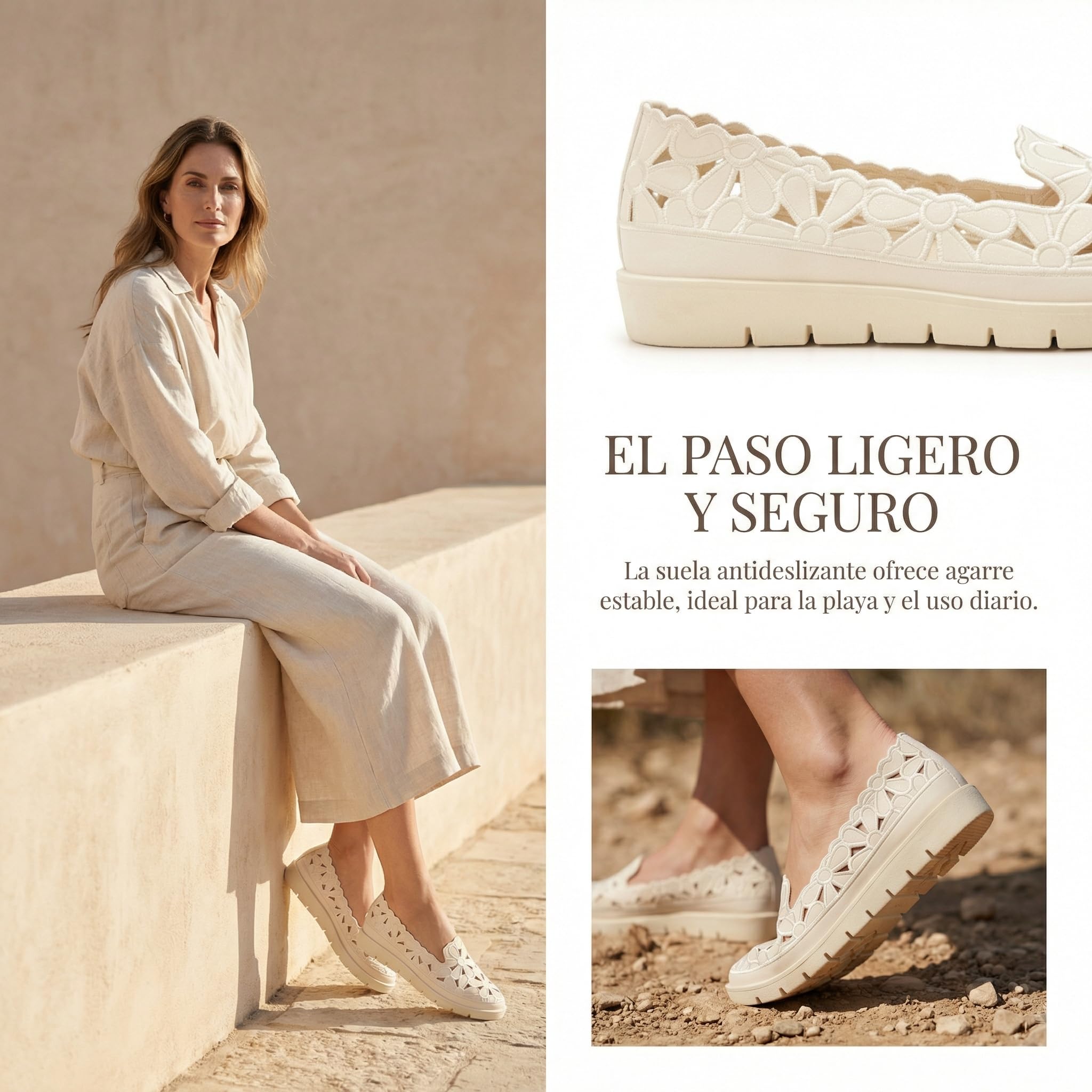 GLAMORA Bailarinas Mujer Caladas Diseño Floral Zapatos Planos Plataforma Ligera Suela Flexible Antideslizante Plantilla Blanda Cómodas Transpirables Calzado Verano