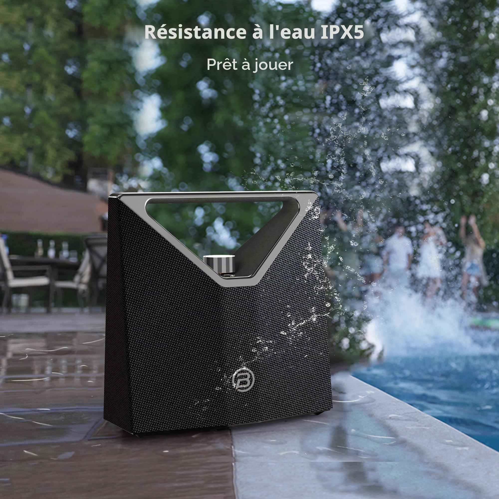 BUGANI Enceinte Bluetooth Puissante, 80W Portable Haut-Parleur Bluetooth étanche sans Fil, Basses Profondes 24h, IPX7, Bluetooth 5.4 TF/AUX, Grand pour Camping Plage l'extérieur, Cadeau