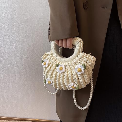 Miniatura 4 de Small Crossbody Bags for Women Crochet Purse with Flower Knitting Bag Cute Boho Bag (Beige)