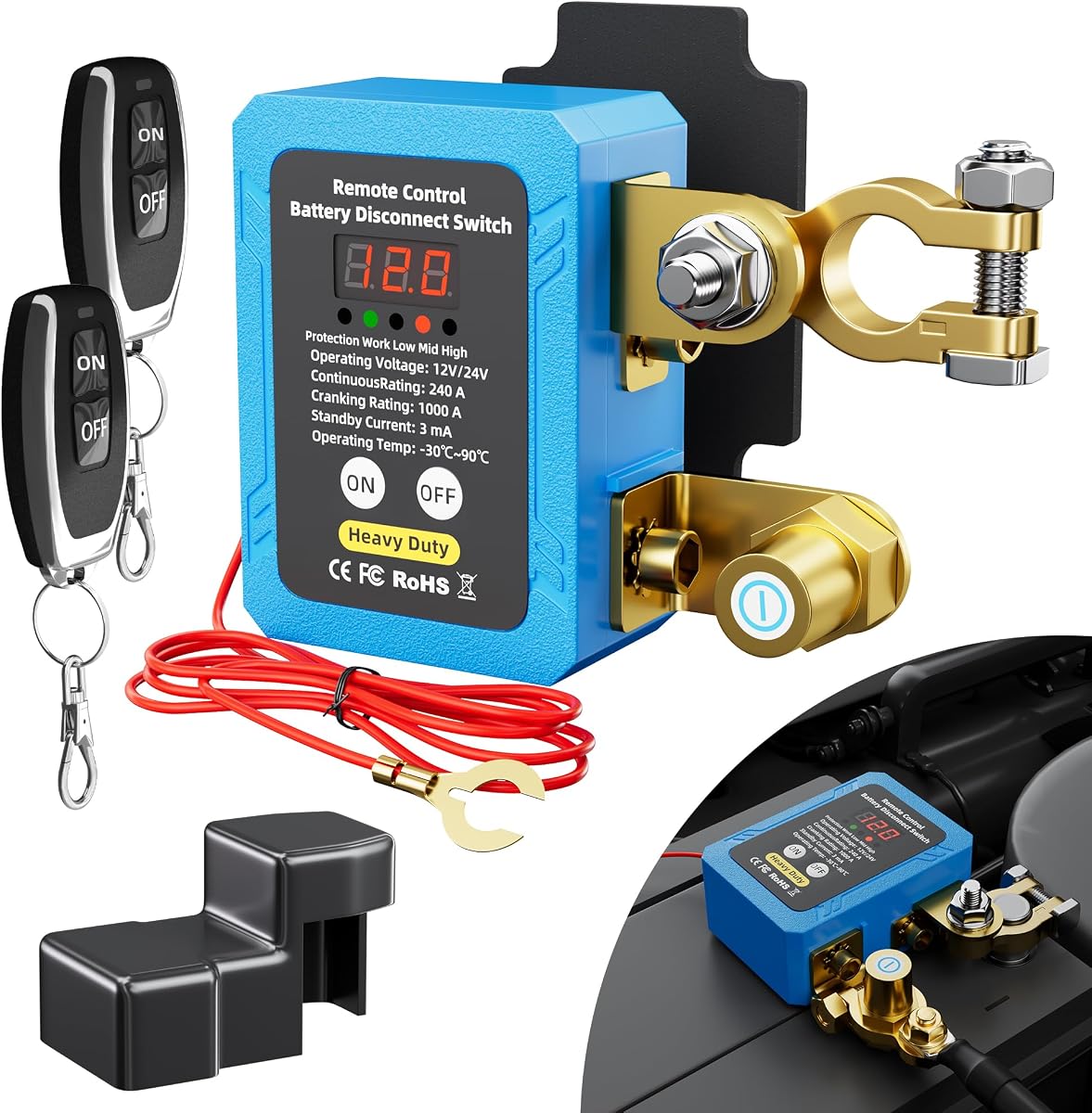 RVBOATPAT 240A Kill Switch 12V Remote Battery Disconnect