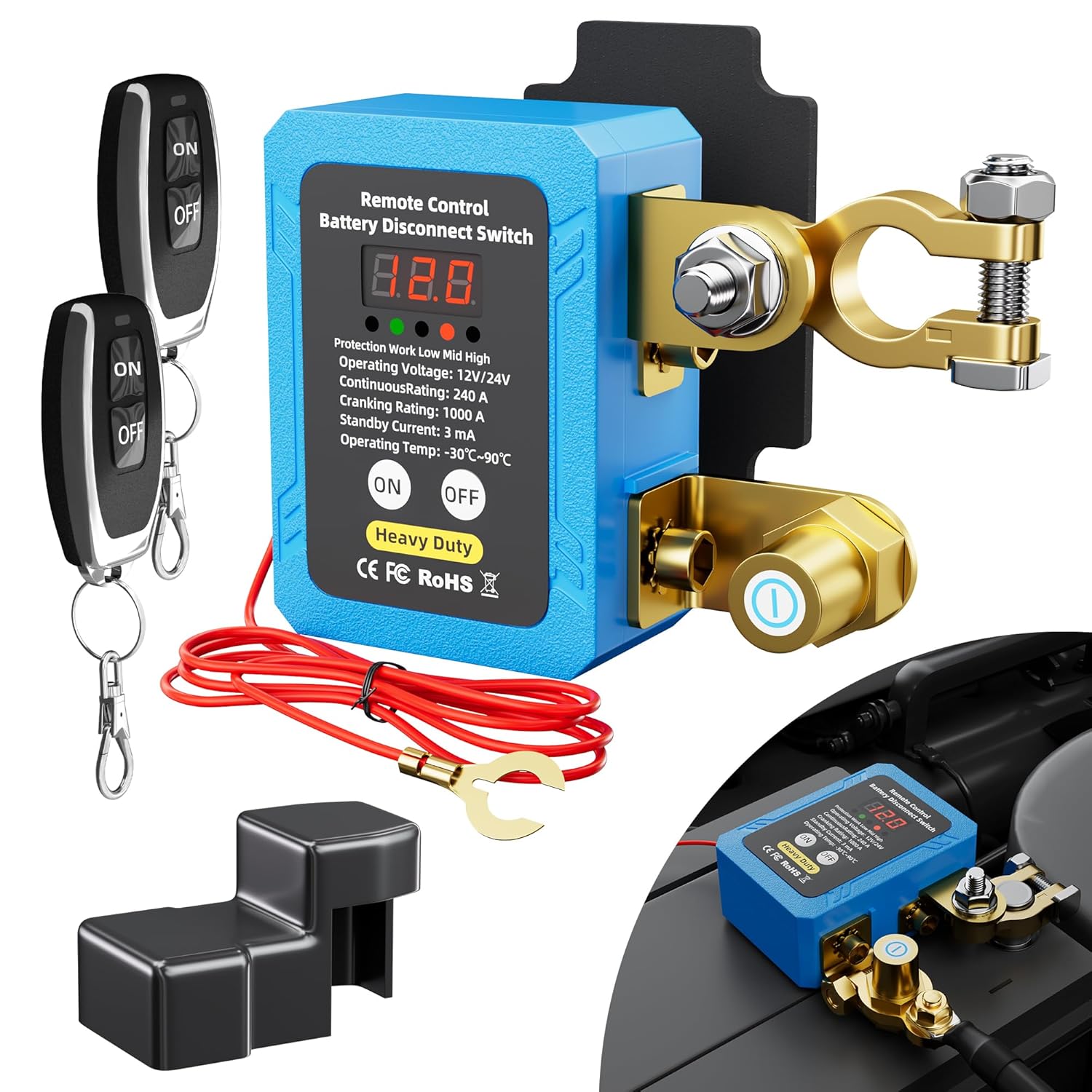 12V 240A Remote Battery Disconnect Switch Kill Switch Automatic Power Shut Off Switch Remote Control Switch for Auto Car Truck Boat