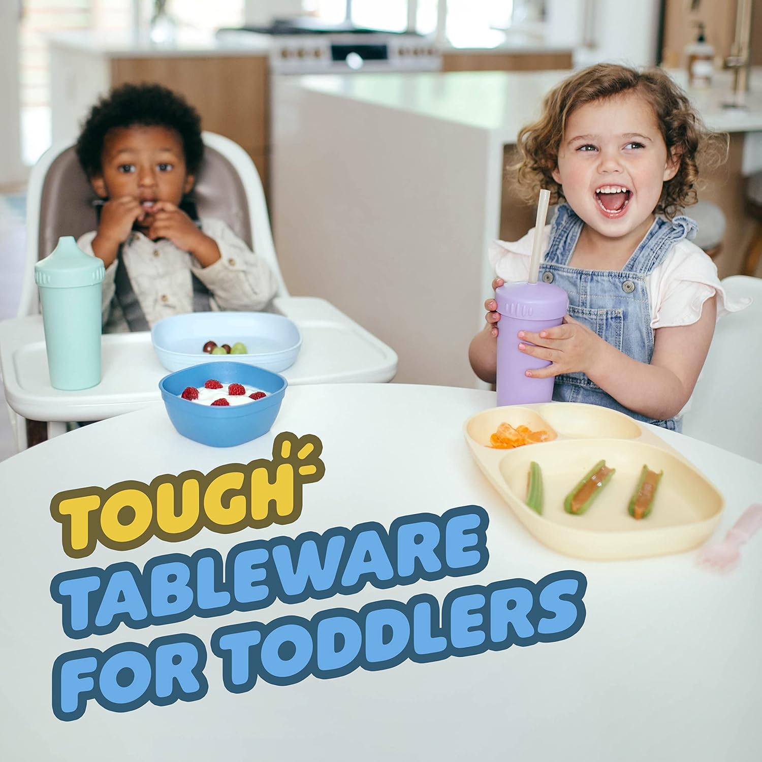 MightyMoe Toddler Dinnerware Set, 15pc Plates Bowls & Trays - Made in USA, Microwave and Dishwasher Safe, BPA Free, Shatter Resistant, Pastel Color, Toddler Tableware - Image 3