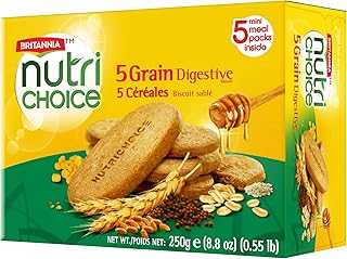Britannia NutriChoice 5 Grain Digestive Biscuits | High-Fiber Multigrain Snack | 250 g (8.8 oz)