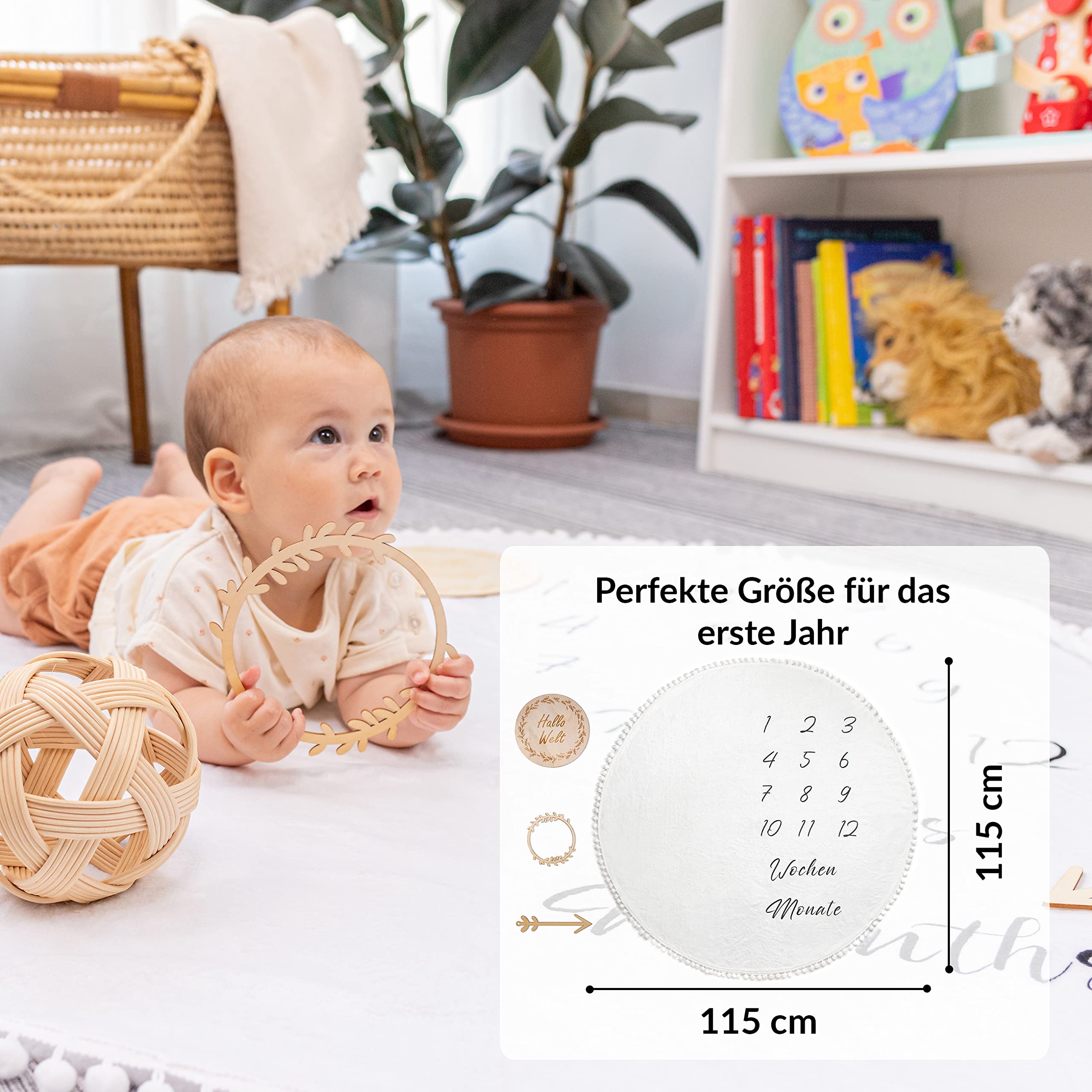 OSTANDRAFFE Baby Meilensteindecke – 152x102 Cm, Weiches Fleece, Mit 16 Aufklebern Für Monatsfotos