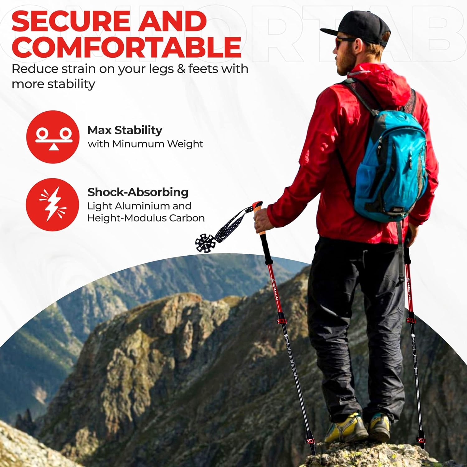 Adventure Pro Trekking Poles for Hiking - Anti Slip Collapsible Walking Sticks for Travel with Cork and Eva Grip, Lightweight Hiking Poles for Men and Women, 2 Sticks in 1PACK - Image 6