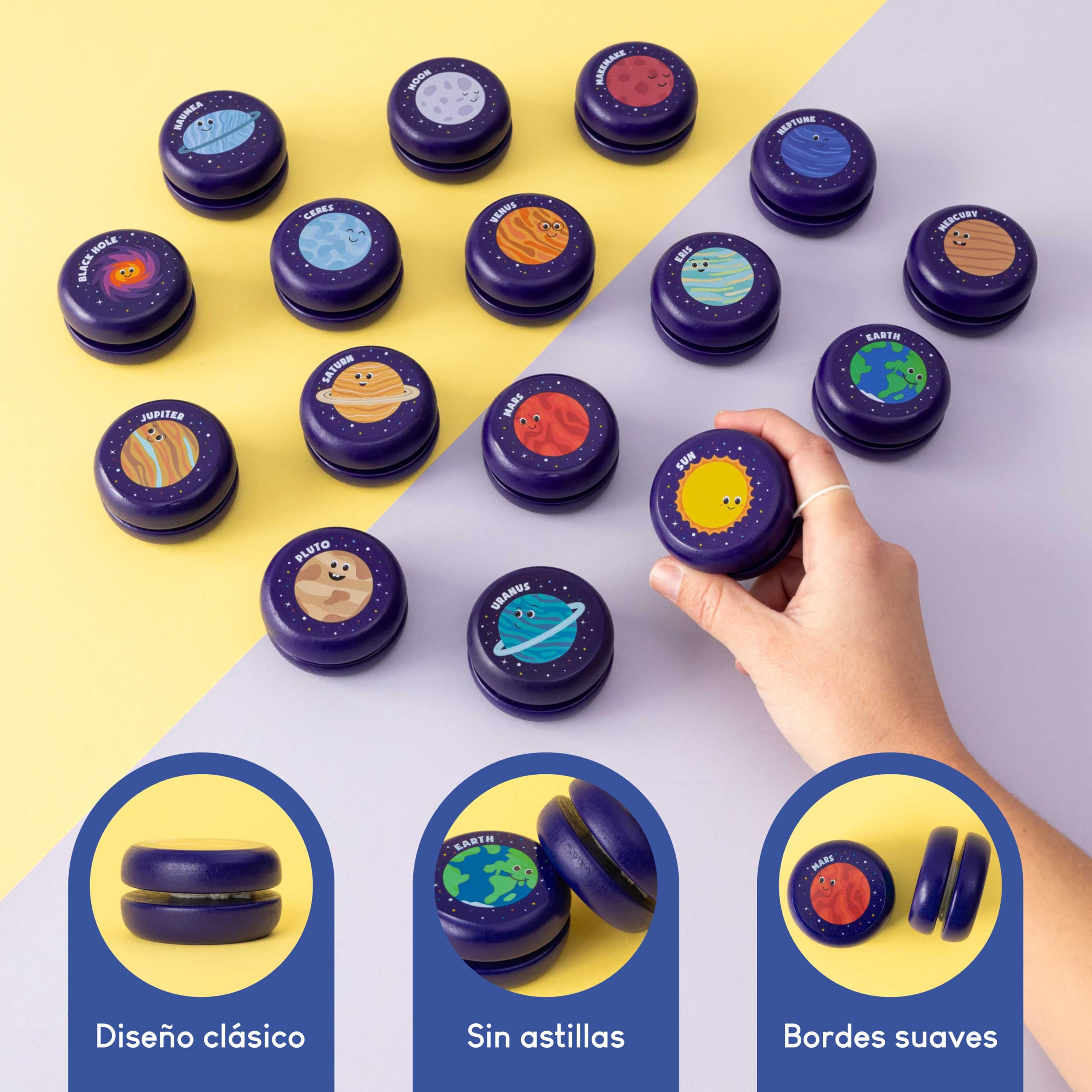 BONNYCO Yoyo Niños Galaxia Pack 32 Regalos Cumpleaños Niños Colegio. Yoyo Madera, Detalles Cumpleaños Infantil Espacio. Pack Yo Yo para Relleno Piñata, Regalos Alumnos Primaria, Regalitos Invitados