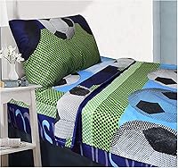 Vista 3 de All American Collection 3 Piece Twin Size Soccer Comforter Set with Furry Friend Included, Matching Sheets and Curtain A