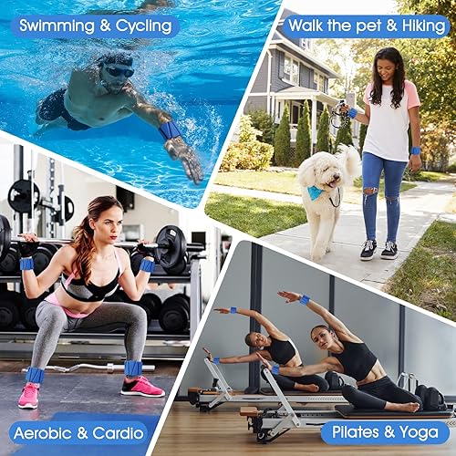 Miniatura 7 de Pesas de muñeca, paquete de 2 brazaletes ajustables de silicona para mujeres y hombres, pesas de muñeca y tobillo adecuadas para yoga, caminar y