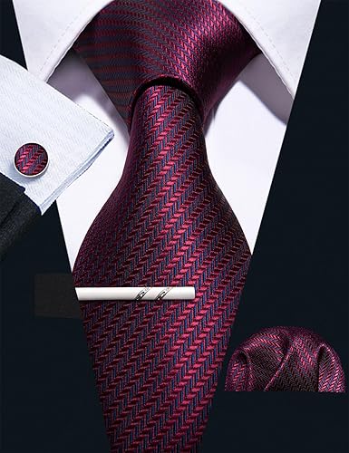 Miniatura 6 de Barry.Wang Conjunto de corbata de cachemira para hombre con gemelos cuadrados de bolsillo, corbata tejida de seda, corbata formal para boda, fiesta