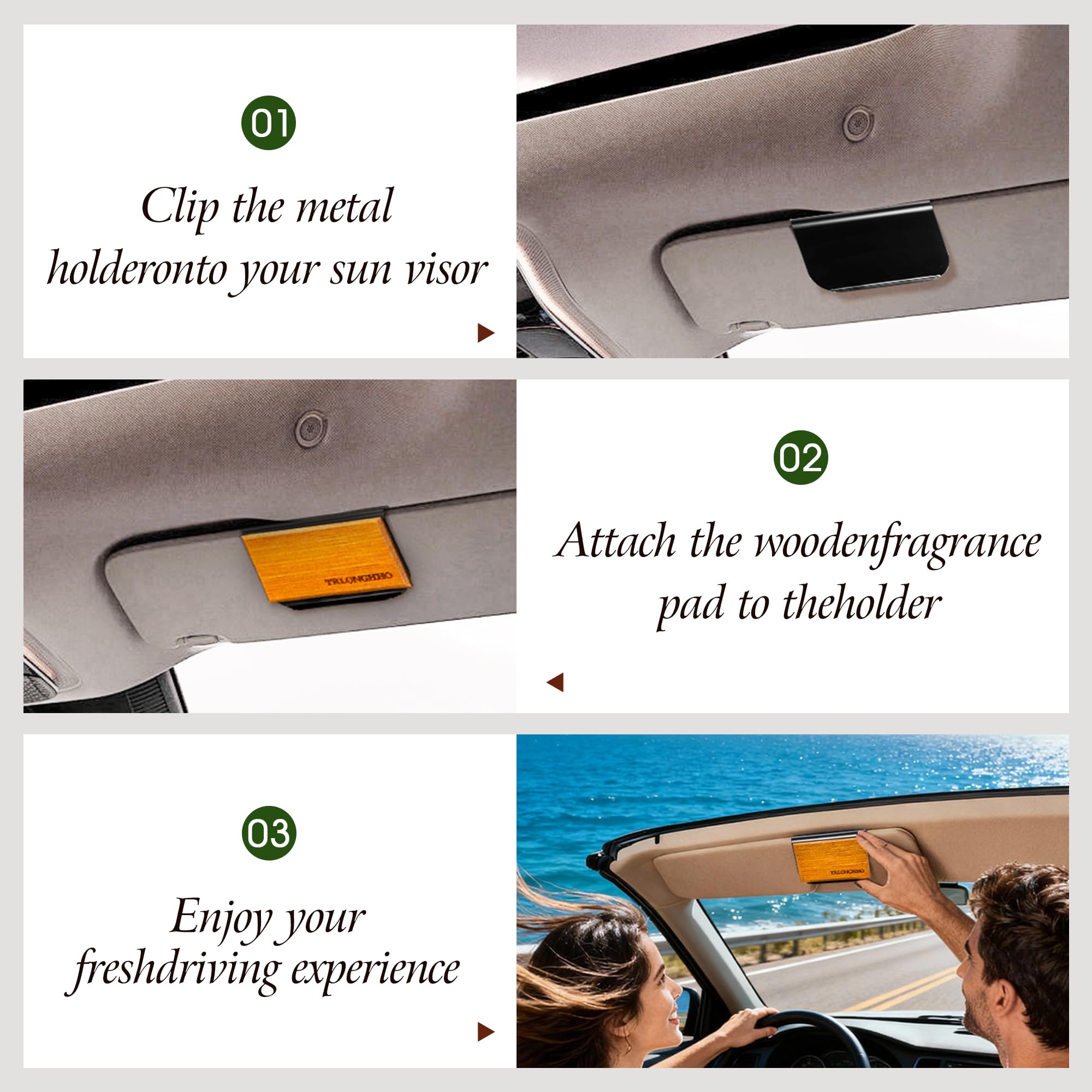 Car Air Freshener-Wood Air Freshener-Car Odor Eliminator-car scent-Long Lasting Scent-Variety Scent Refill（Teak-Amber-Grove）3pcs- Metal Clip 1pcs — view 4