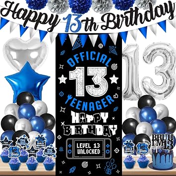13th Birthday Decorations for Boys Girls, Happy 13th Birthday Decorations Boy Inclued Official Teenager Backdrop Banner 13 year old boy birthday decorations